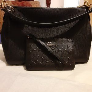 Coach Black Medium Shay Shoulder Bag with Coach Signature Wallet Set